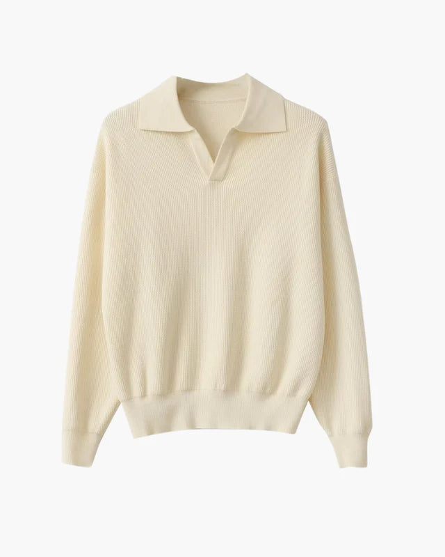 Textured Knit Polo Sweater - Ivory
