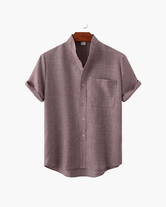 Verona Mandarin Collar Linen Shirt - Purple