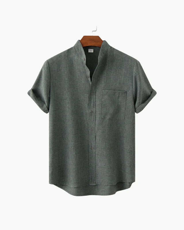 Verona Mandarin Collar Linen Shirt - Gray