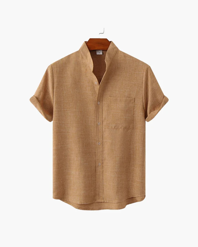 Verona Mandarin Collar Linen Shirt - Yellow