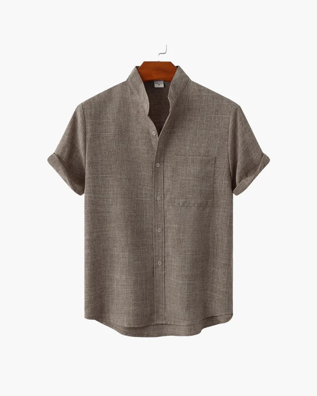 Verona Mandarin Collar Linen Shirt - Brown