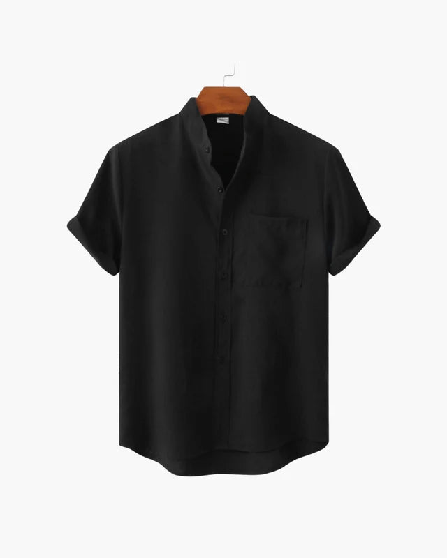 Verona Mandarin Collar Linen Shirt - Black