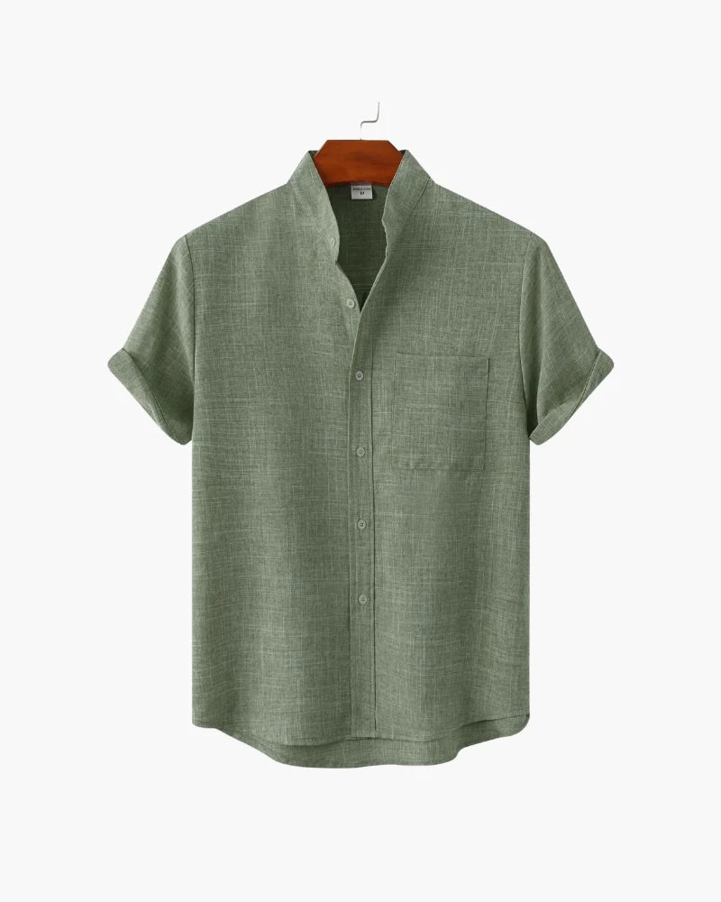 Verona Mandarin Collar Linen Shirt - Green