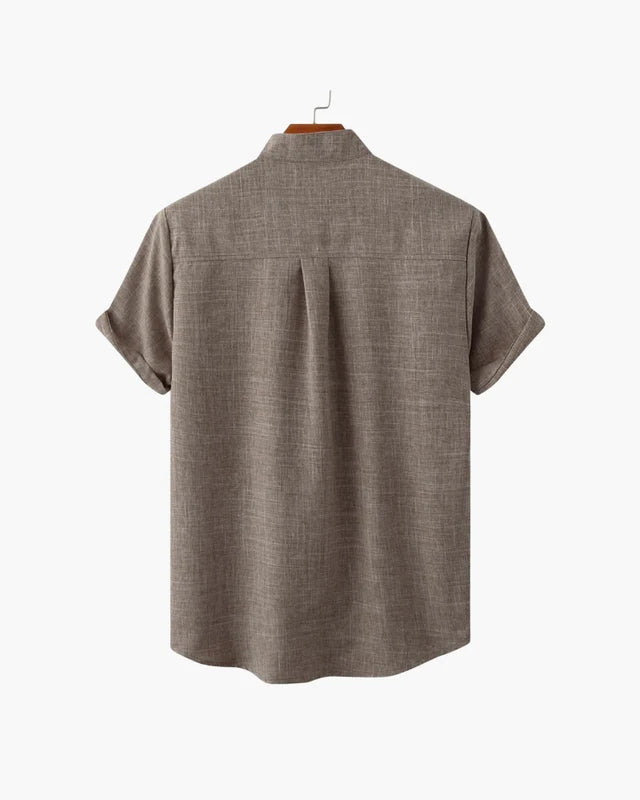 Verona Mandarin Collar Linen Shirt - Brown