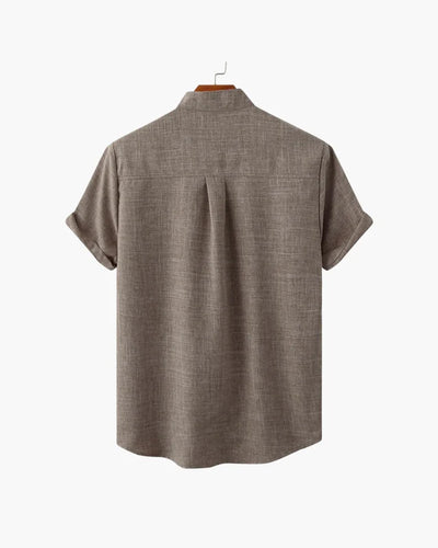 Verona Mandarin Collar Linen Shirt - Brown