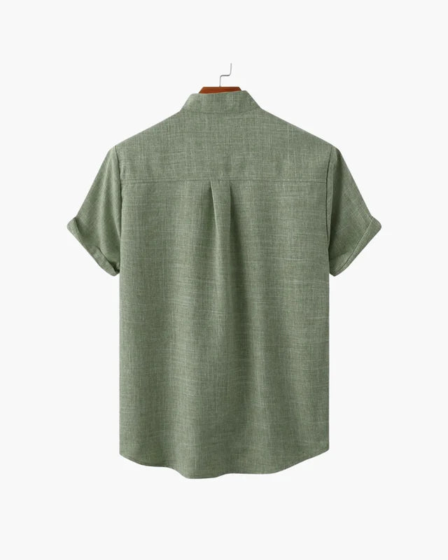 Verona Mandarin Collar Linen Shirt - Green