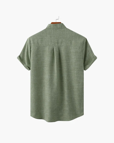 Verona Mandarin Collar Linen Shirt - Green