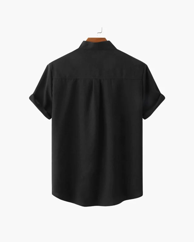 Verona Mandarin Collar Linen Shirt - Black