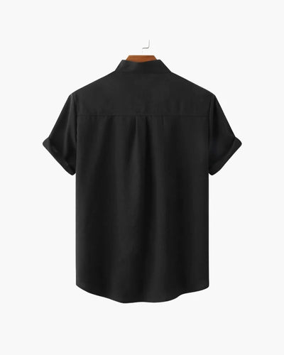 Verona Mandarin Collar Linen Shirt - Black
