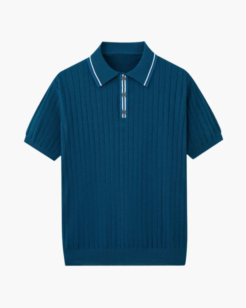 Herringbone Knit Polo - Blue