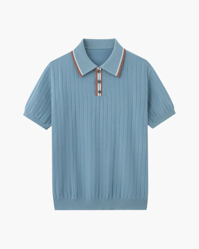 Herringbone Knit Polo - Blue Gray