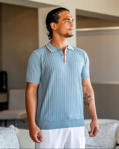 Herringbone Knit Polo - Blue Gray
