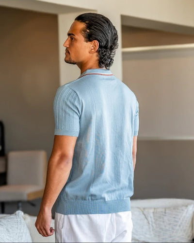 Herringbone Knit Polo - Blue Gray