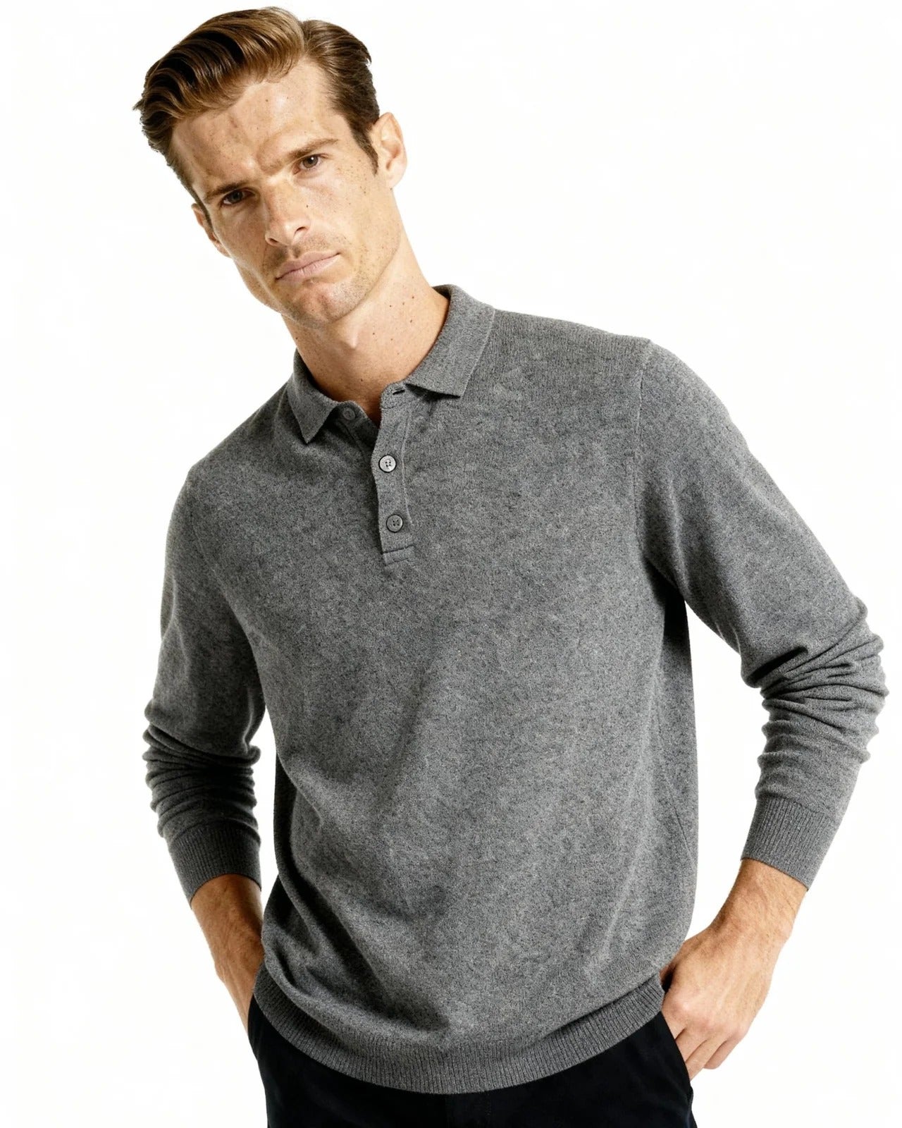 Cashmere Polo Sweater - Light Gray