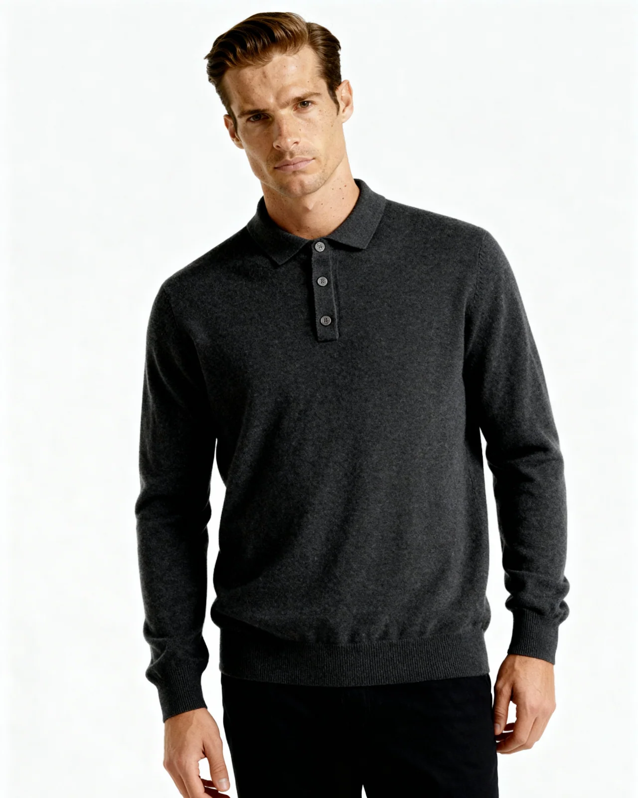Cashmere Polo Sweater - Dark Gray